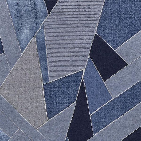 Blue, Silver Geometric 12 ft. x 15 ft. Area Rug