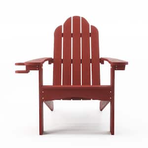 Classic Wine Red Plastic All-Weather Weather Resistant with Cup Holder Outdoor Patio Adirondack Chair
