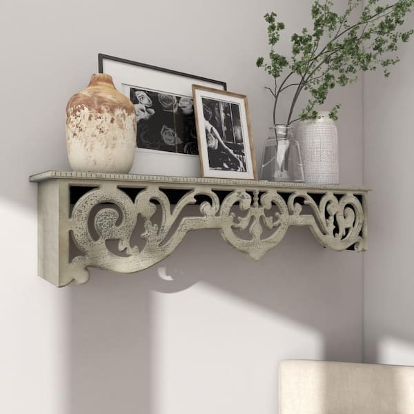48 in. W x 8 in. D Beige Wood Decorative Wall Shelf