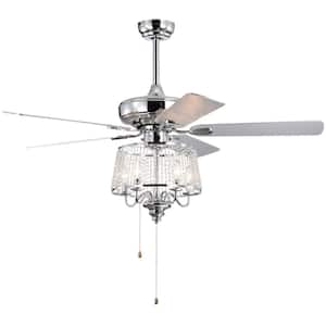 Modern 52 in. Indoor Chrome Ceiling Fan with Hand Pull Chain, 2-Color-Option Blades and Crystal Lampshade Included