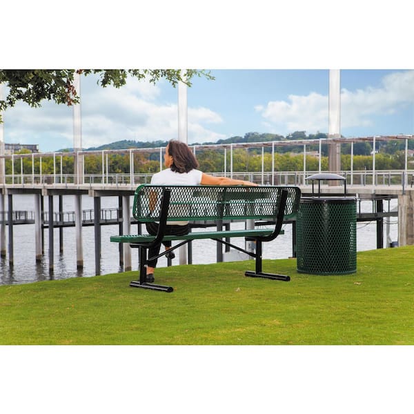 In-Ground 6 ft. Green Diamond Commercial Park Bench with Back