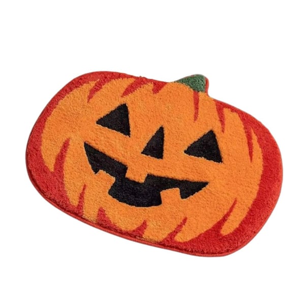 23.62 in. L x 35.43 in. W x 0.40 in. H Halloween Pumpkin Bath Rug Non-Slip Absorbent Polyester Bath Accessory in Orange