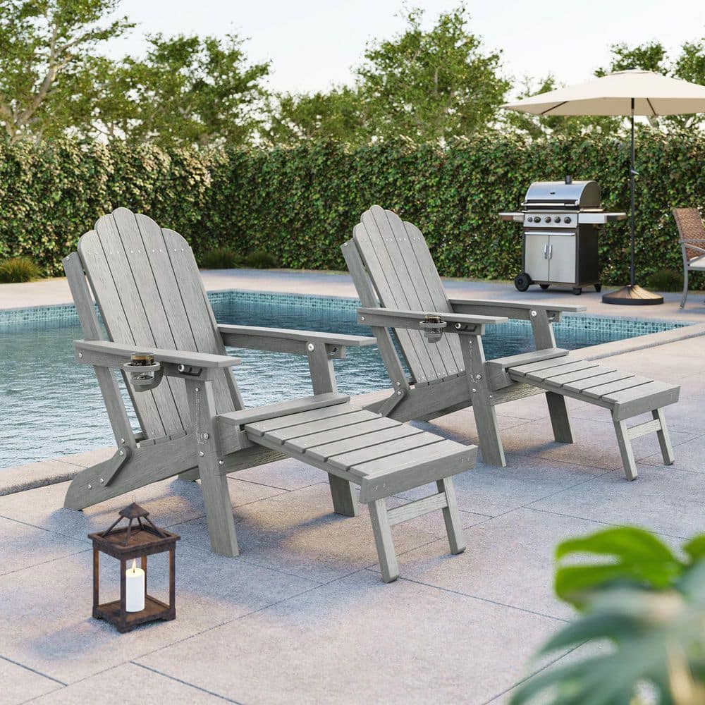Sonkuki Light Gray Plastic Folding Ergonomic Adirondack Chair with