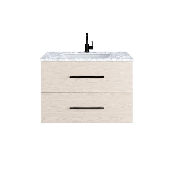 VOLPA USA AMERICAN CRAFTED VANITIES Napa 36 in. W x 22 in. D x 21-3/4 in. H SingleSink Bath VanityWall in Natural Oak with White Carrera MarbleCountertop