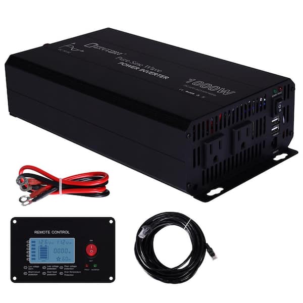 12-Volt 1000-Watt Pure Sine Wave Inverter with Wired LCD Remote Control, 12-Volt DC to 120-Volt AC Power Converter