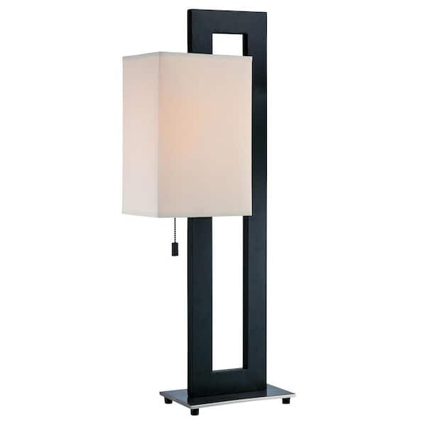 Illumine 30 in. Black Table Lamp with White Fabric Shade