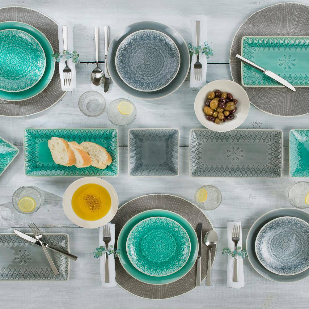Lagoon Blue Ceramic Rectangular Platter with Reactive Glaze