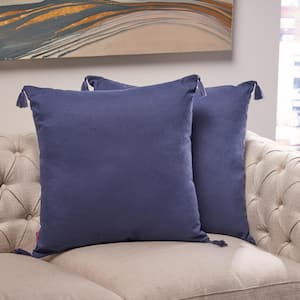 Nolan Dark Blue Solid Polyester 20 in. x 20 in. Throw Pillow (Set of 2)