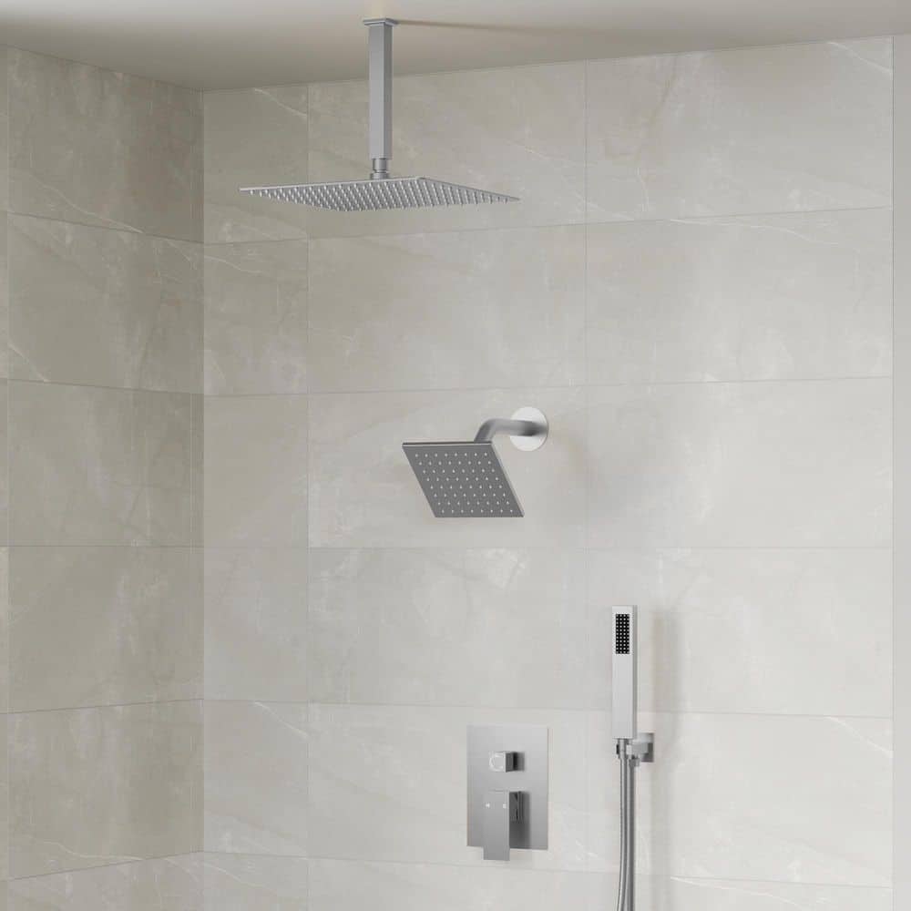 EVERSTEIN 3-Spray Patterns Square Wall Mount Shower Head with