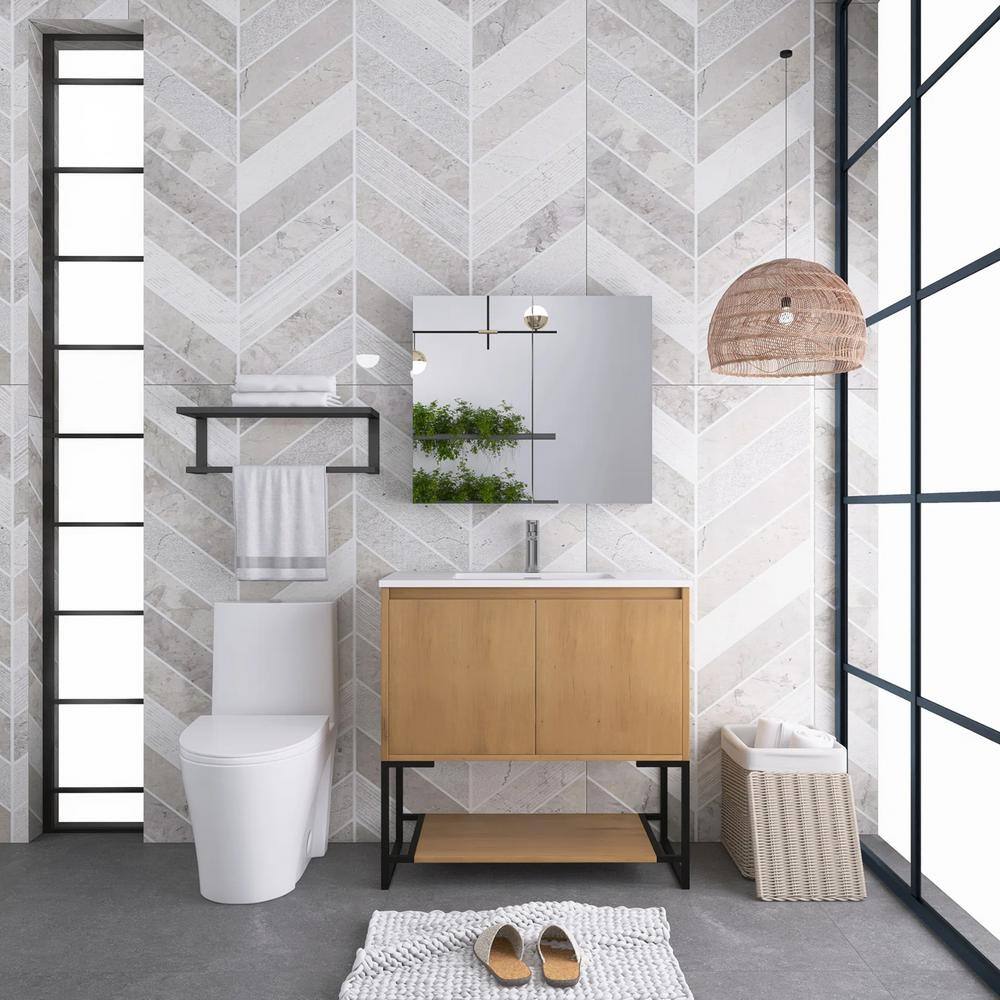 36 in. W X 19 in. D X 34 in. H Single Sink Freestanding Bath Vanity in Oak With White Resin Top price history on PriceWatchPro