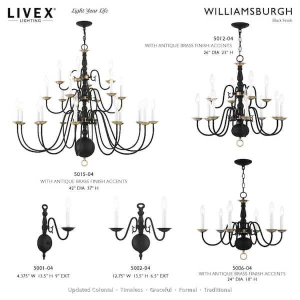 Livex Lighting Williamsburgh 12 Light Antique Brass Chandelier 5012-01 -  The Home Depot