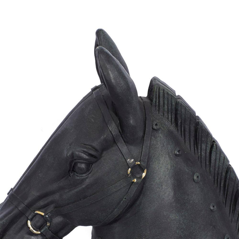 12" Black Resin Horse Head Sculpture with Metal Accents