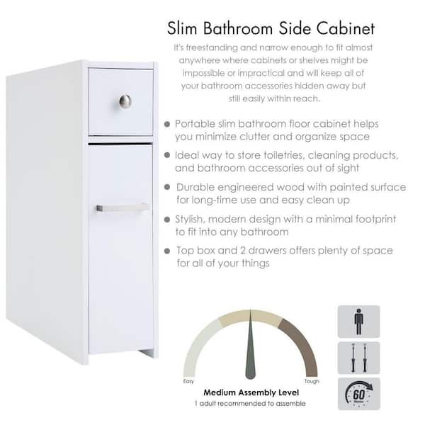 Narrow Bathroom Storage Cabinet Toilet Paper Holder Tissue Slim Stand Door  Tower