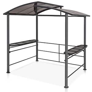 8 ft. x 5 ft. BBQ Grill Gazebo Double-Tier Polycarbonate Top Canopy with 2 Sides Shelves, for Outdoor Parties, Picnics