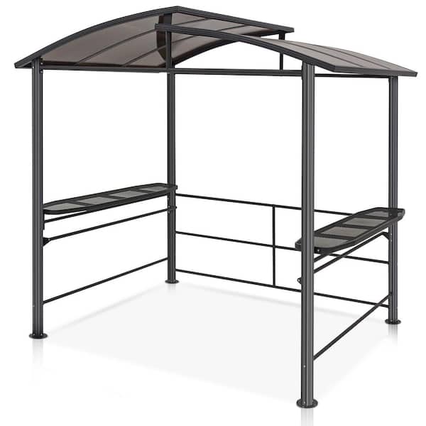 COOS BAY 8 ft. x 5 ft. BBQ Grill Gazebo Double-Tier Polycarbonate Top Canopy with 2 Sides Shelves, for Outdoor Parties, Picnics