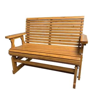 48 in. 2-Person Brown Solid Fir Wood Outdoor Glider with High Roll Back and Deep Contoured Seat