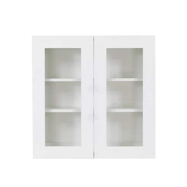 LIFEART CABINETRY Lancaster White Plywood Shaker Stock Assembled Wall Glass Door Kitchen Cabinet 30 in. W x 30 in. H x 12 in. D