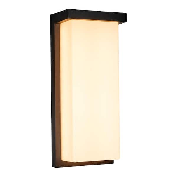 14 in. LED Outdoor Wall Light, Black w/ Frosted Lens, Modern Porch Light, 2500 Lumens, 5 CCT 2700K-5000K