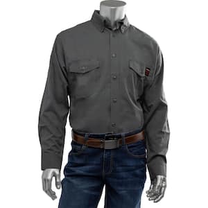 Men's Large Gray AR/FR Dual Certified Ripstop Long Sleeve Work Shirt, 9 cal/sq.cm