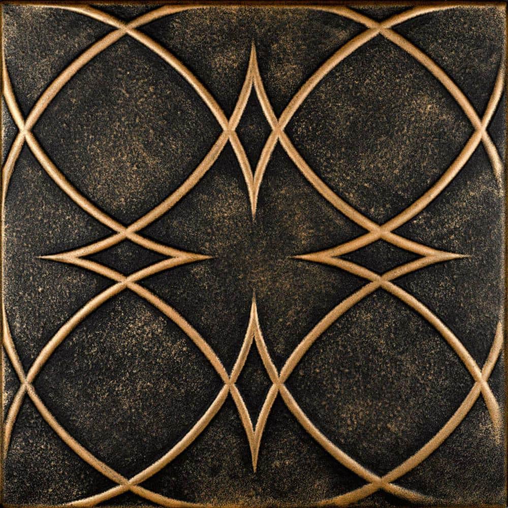Circles and Stars Black Gold 1.6 ft. x 1.6 ft. Decorative Foam Glue Up Ceil