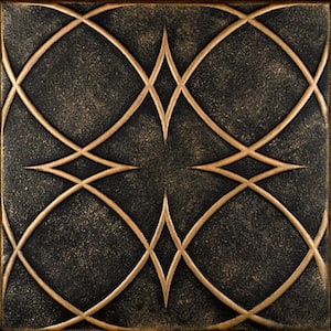 Circles and Stars Black Gold 1.6 ft. x 1.6 ft. Decorative Foam Glue Up Ceiling Tile (21.6 sq. ft./case)
