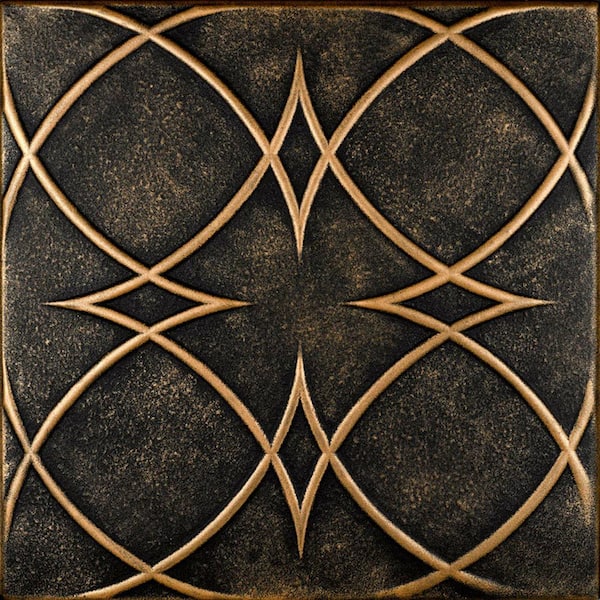 A La Maison Ceilings Circles and Stars Black Gold 1.6 ft. x 1.6 ft. Decorative Foam Glue Up Ceiling Tile (21.6 sq. ft./case)