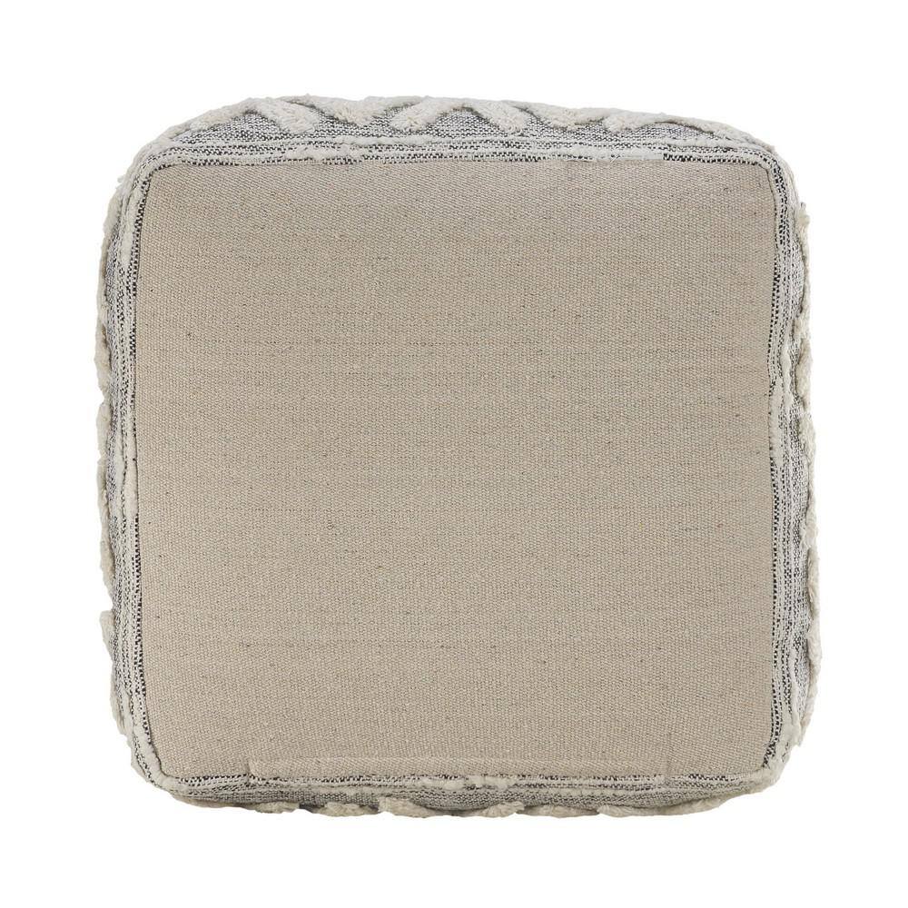 Gray and Ivory Tufted Geometric Square Pouf, 16"