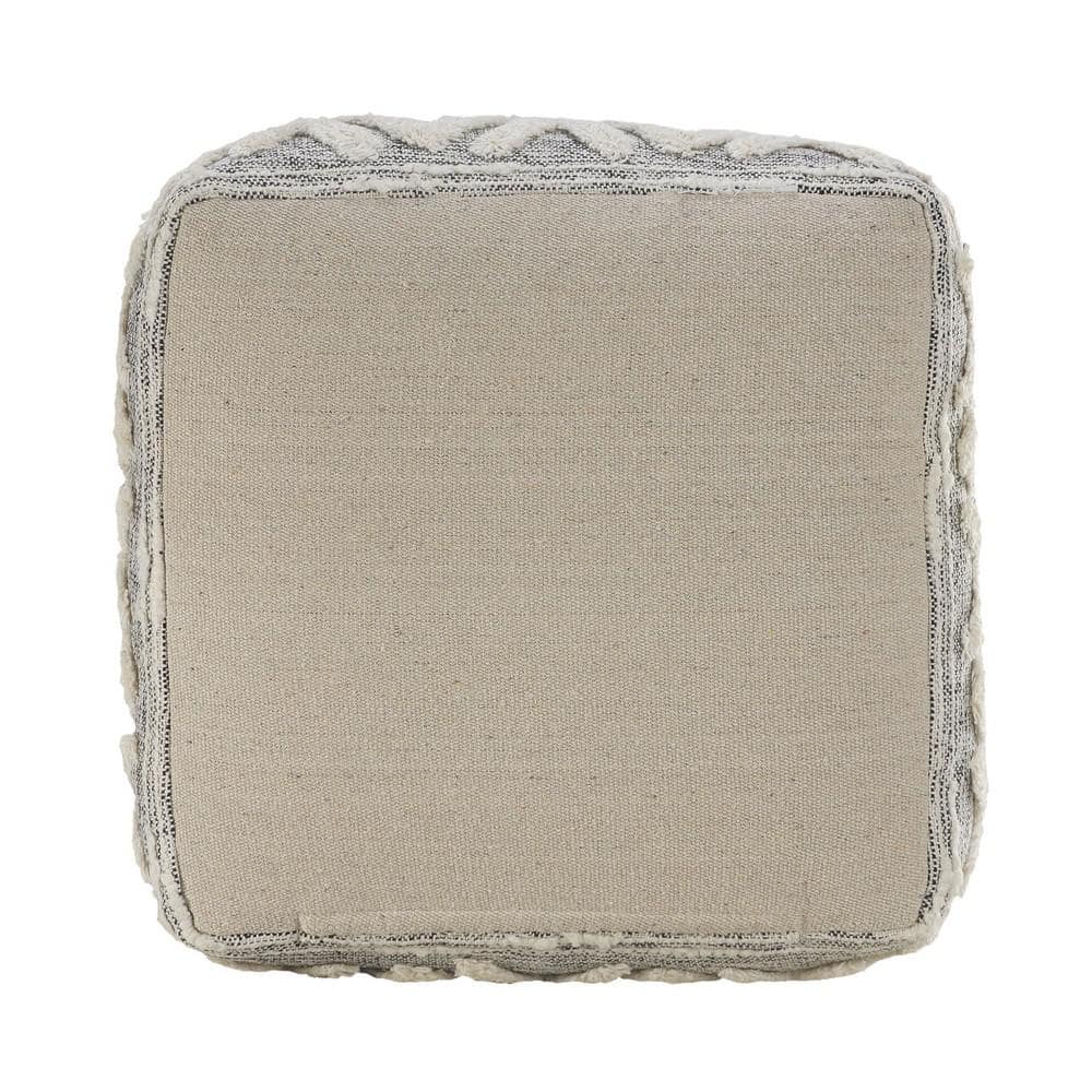 Gray and Ivory Tufted Geometric Square Pouf, 16"