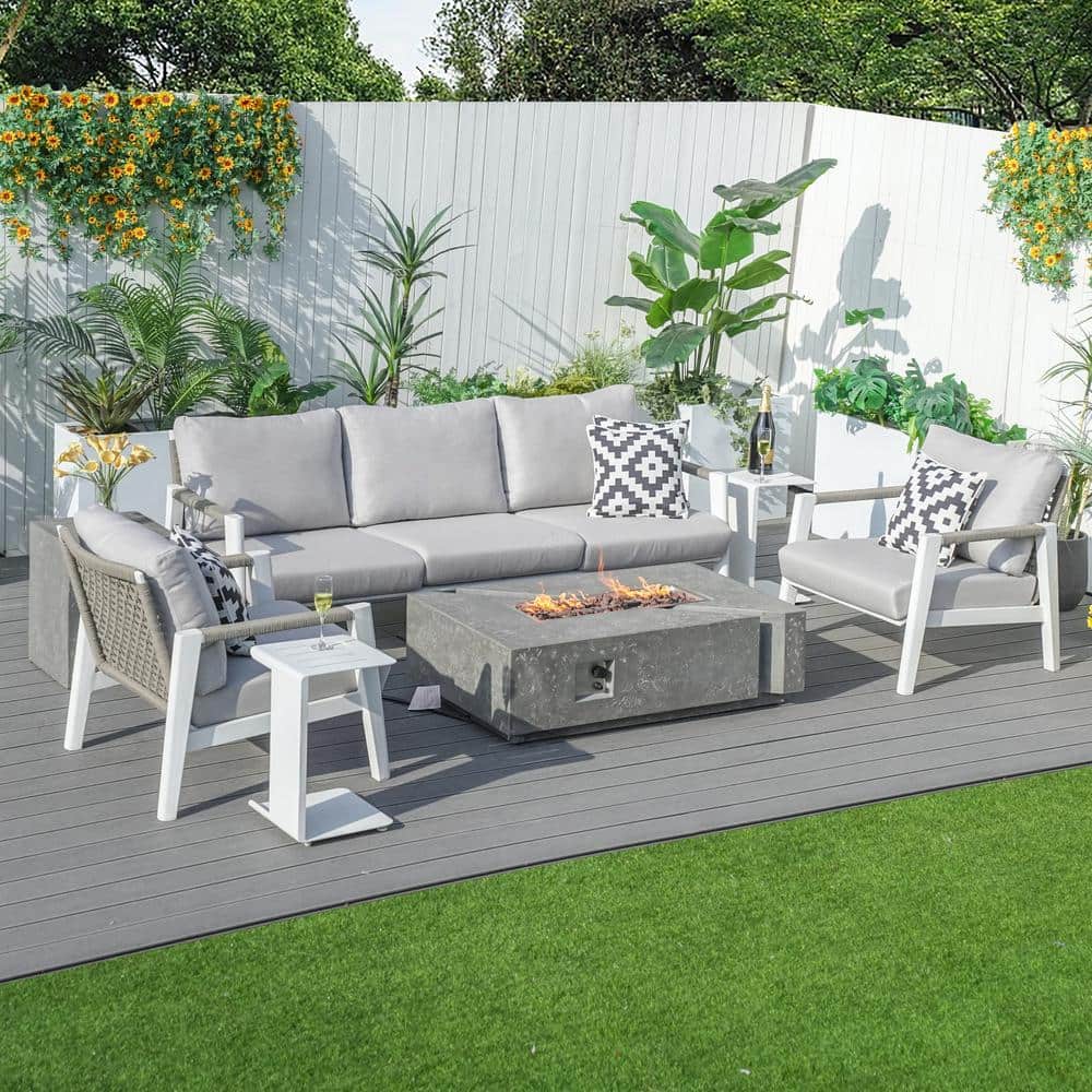 moda furnishings Gray 7-Piece Aluminum Patio Conversation Set with Gray ...