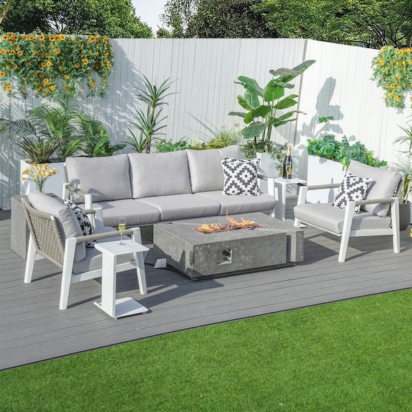 Gray 7-Piece Aluminum Patio Conversation Set with Gray Cushions