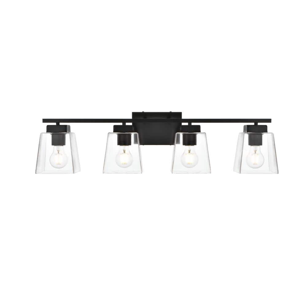 Simply Living 32 in. 4-Light Modern Black Vanity Light with Clear Bell ...