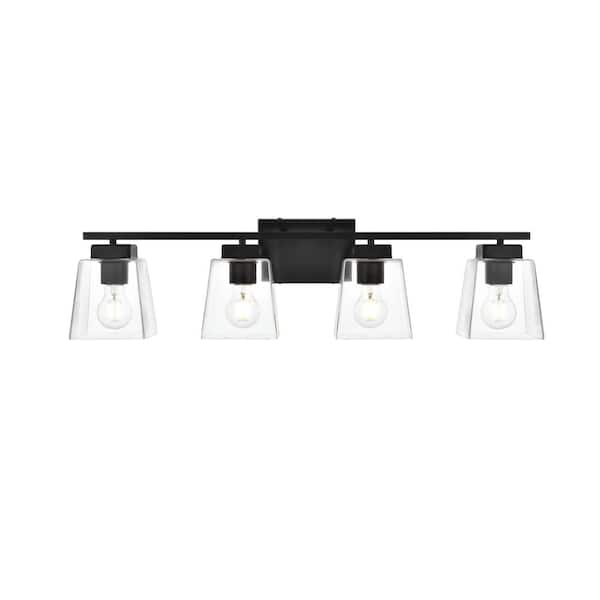 Unbranded Simply Living 32 in. 4-Light Modern Black Vanity Light with Clear Bell Shade