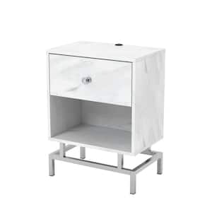 Milo 24 in. H Faux White Marble Side Table with USB Plug