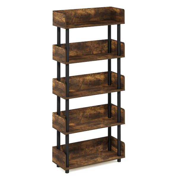 Turn-N-Tube 52.6 in. Tall Amber Pine/Black 5-Shelf Etagere Bookcase