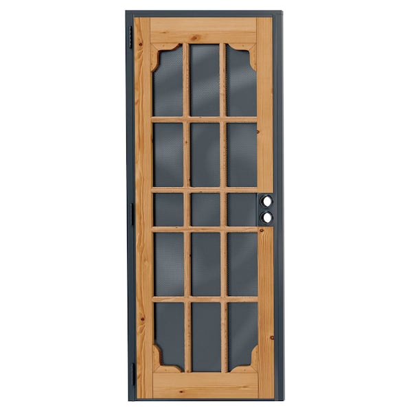 30 in. x 80 in. Universal/Reversible Painted, Prehung Bronze Iron Door, Brown Trim Finish Security Door without Handle