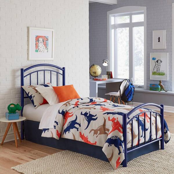 Fashion Bed Group Rylan Cadet Blue Twin Headboard and Footboard with Metal Duo Panels