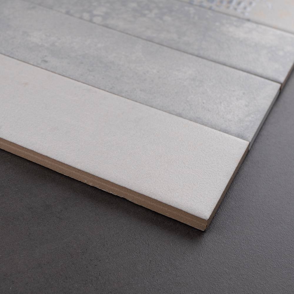 Tempo 3" x 8" White and Gray Porcelain Subway Tile