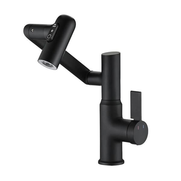 Unbranded Black Bathroom Sink Faucet with Spray Function Temp Display Anti-Slip Switch and Single Handle Hot and Cold Control