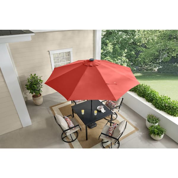 9 ft. Aluminum Market LED Solar Auto-Tilt Patio Umbrella in Chili Red
