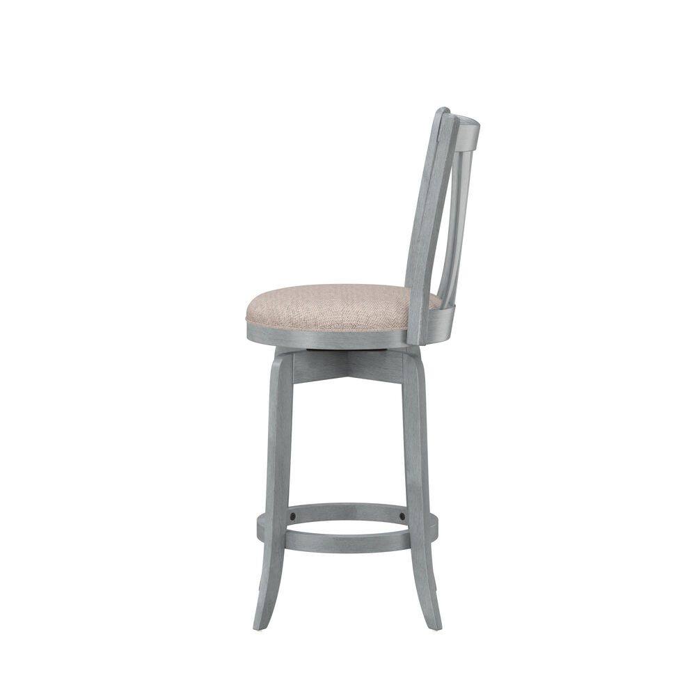 37" Blue Wire Brush Swivel Wood Counter Stool