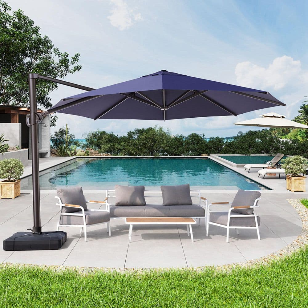 Navy Blue 12 FT Round Cantilever Patio Umbrella with Powder Coated Metal Frame