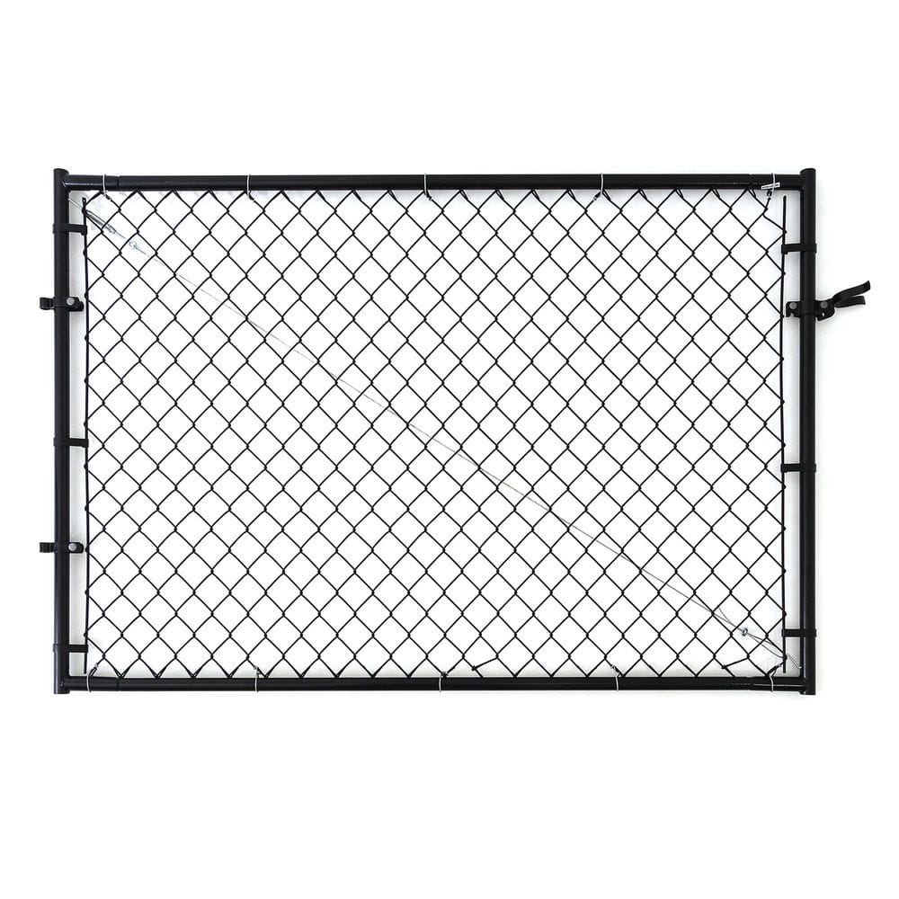 Black Adjustable Chain Link Walk-Thru Gate Kit with Steel Frame