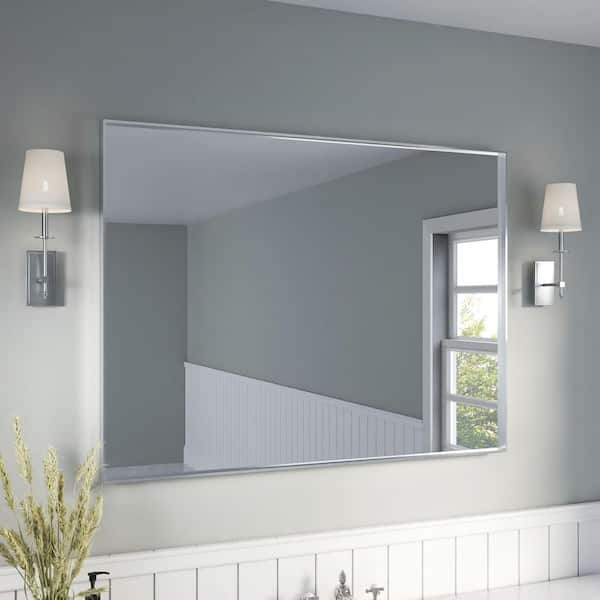 48 in. W x 36 in. H Silver Aluminum Rectangular Framed Wall Bathroom Vanity Wall Mount Mirror