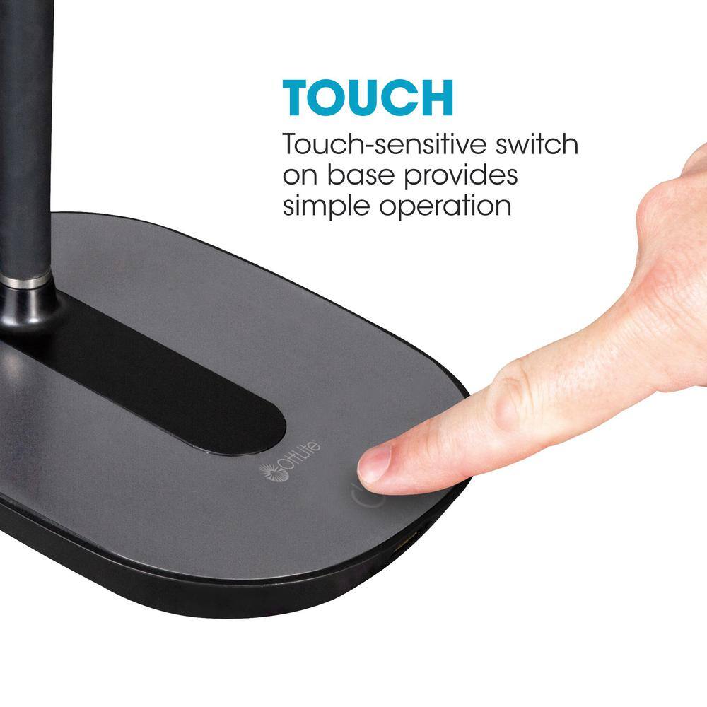Black Adjustable LED Desk Lamp with Touch Sensor and USB Charging