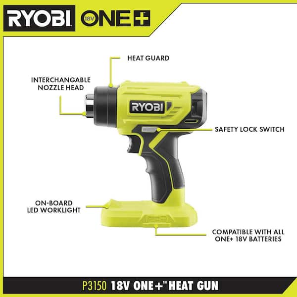 RYOBI ONE+ 18V Lithium-Ion Cordless Heat Gun (Tool Only) P3150 The Home  Depot