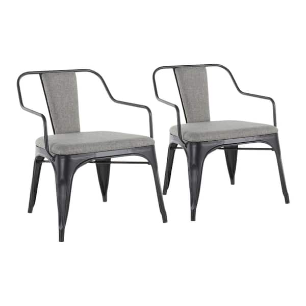 Lumisource Oregon Grey Fabric and Black Metal Accent Chair (Set of 2)