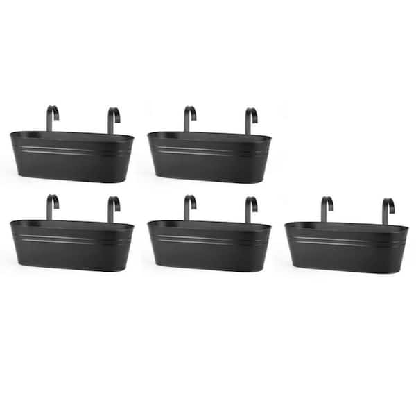 5-Pieces Metal Iron Hanging Flower Pots 15.7 in. Hanging Bucket Pots with Detachable Hooks, Black