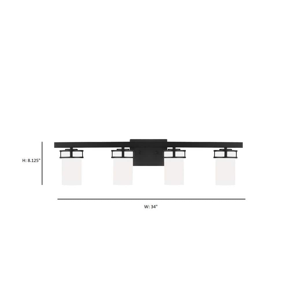 Midnight Black 4-Light Incandescent Bathroom Vanity with Etched White Glass