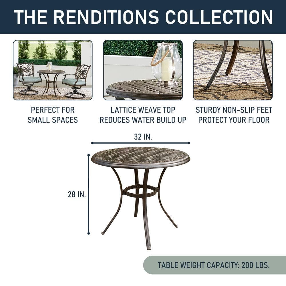 Renditions Bronze 3-Piece Patio Set with Blue Sunbrella Cushions