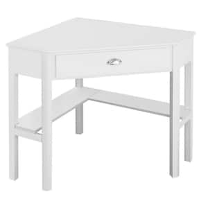 28 in. Corner White 1 Drawer Computer Desk with Solid Wood Material